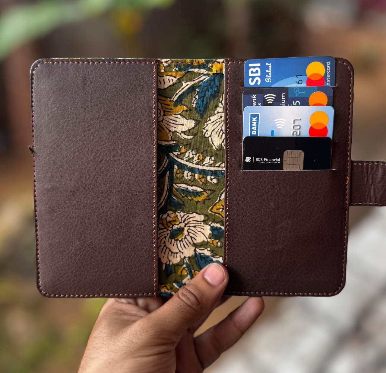 Cards and Passport Holding Cover – Hand Block Printed Fabric | Double Pocket | 4 Card Slots (6″ x 3″) - Image 9