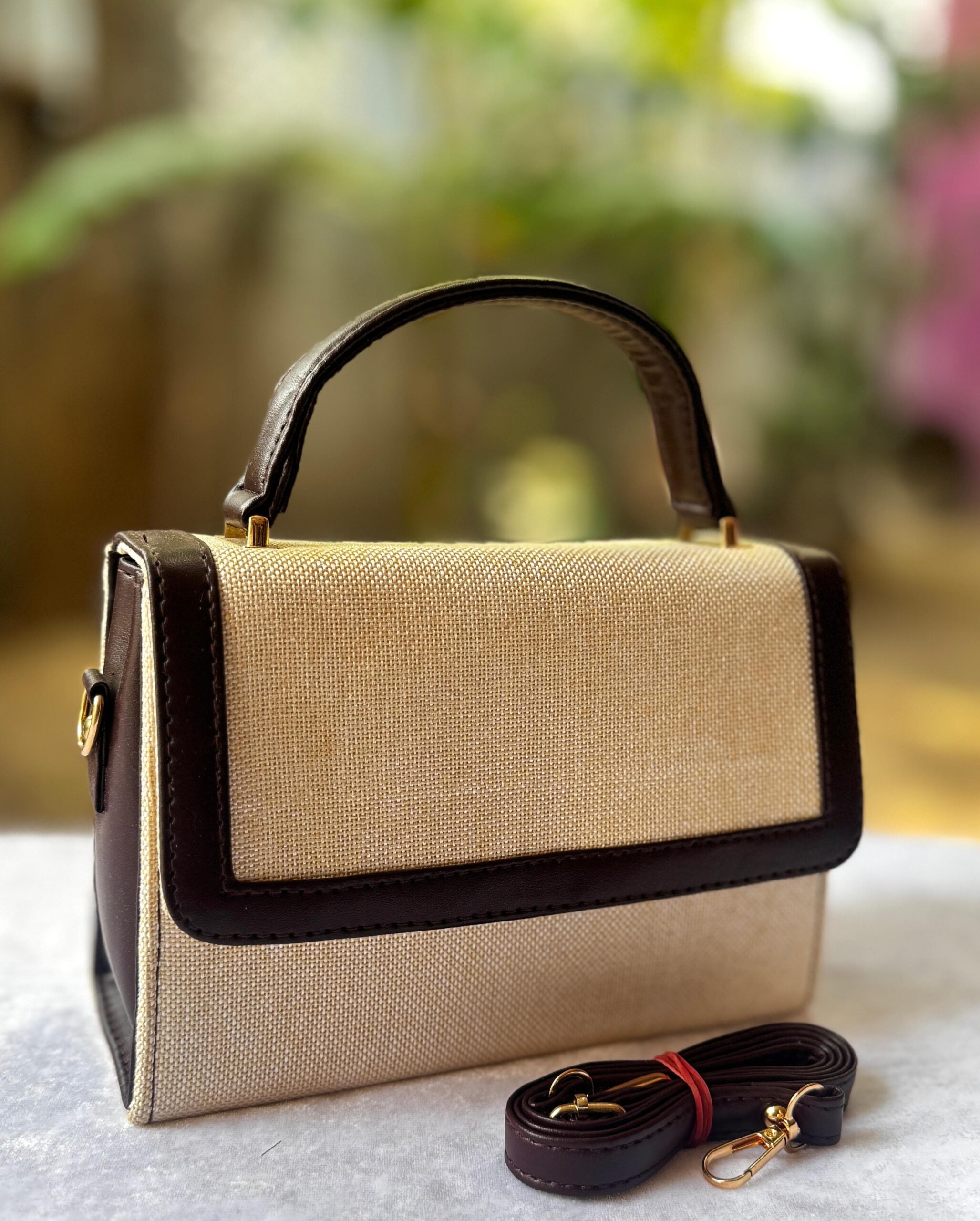 Box Sling Office Bag – Ikkat Fabric | Hard Box Shape (9″ x 6″ | Base 3″) - Image 2