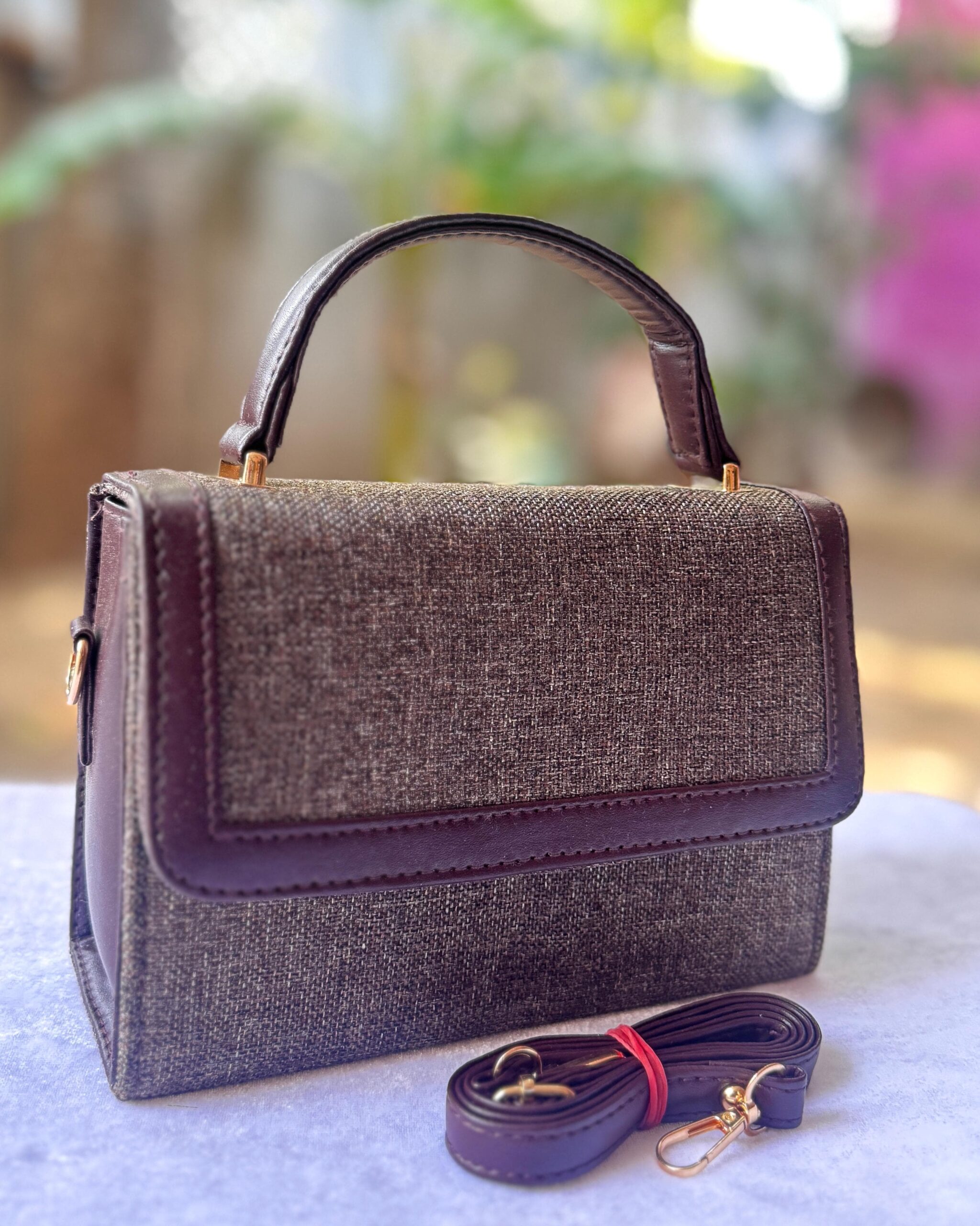 Box Sling Office Bag – Ikkat Fabric | Hard Box Shape (9″ x 6″ | Base 3″) - Image 4