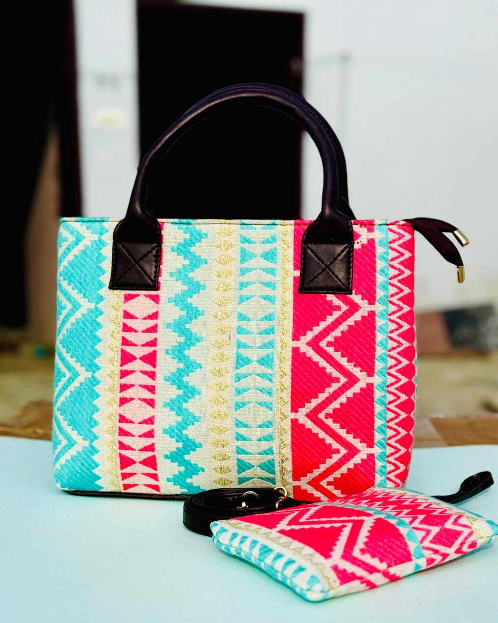 Tim Tim Handbag cum Sling – Stylish & Versatile Rugged Fabric Bag (14" x 12") - Image 9